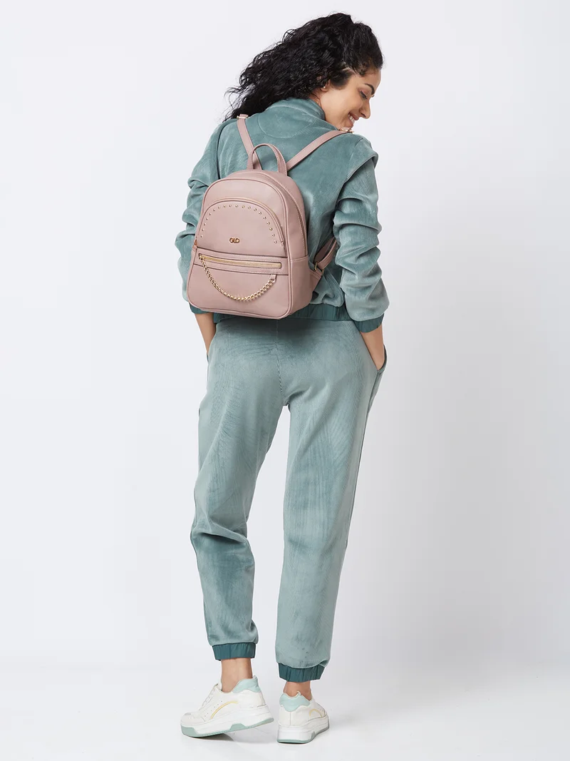 globus  Globus Women Taupe Solid Smart Casual Backpack  | Best Price UAE